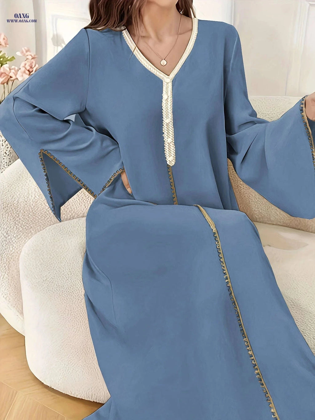 Elegant Casual Dress for Women - Split Sleeves, Ideal for Ramadan   OAXG Apricot / S