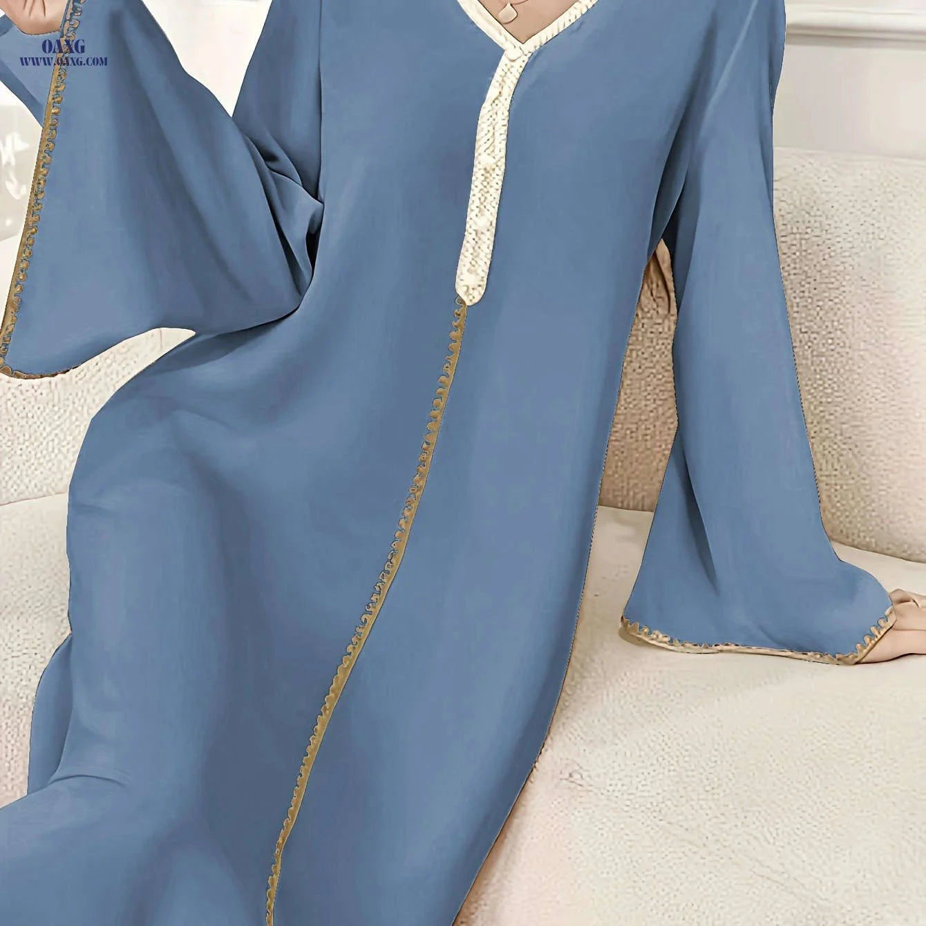 Elegant Casual Dress for Women - Split Sleeves, Ideal for Ramadan   OAXG Apricot / S