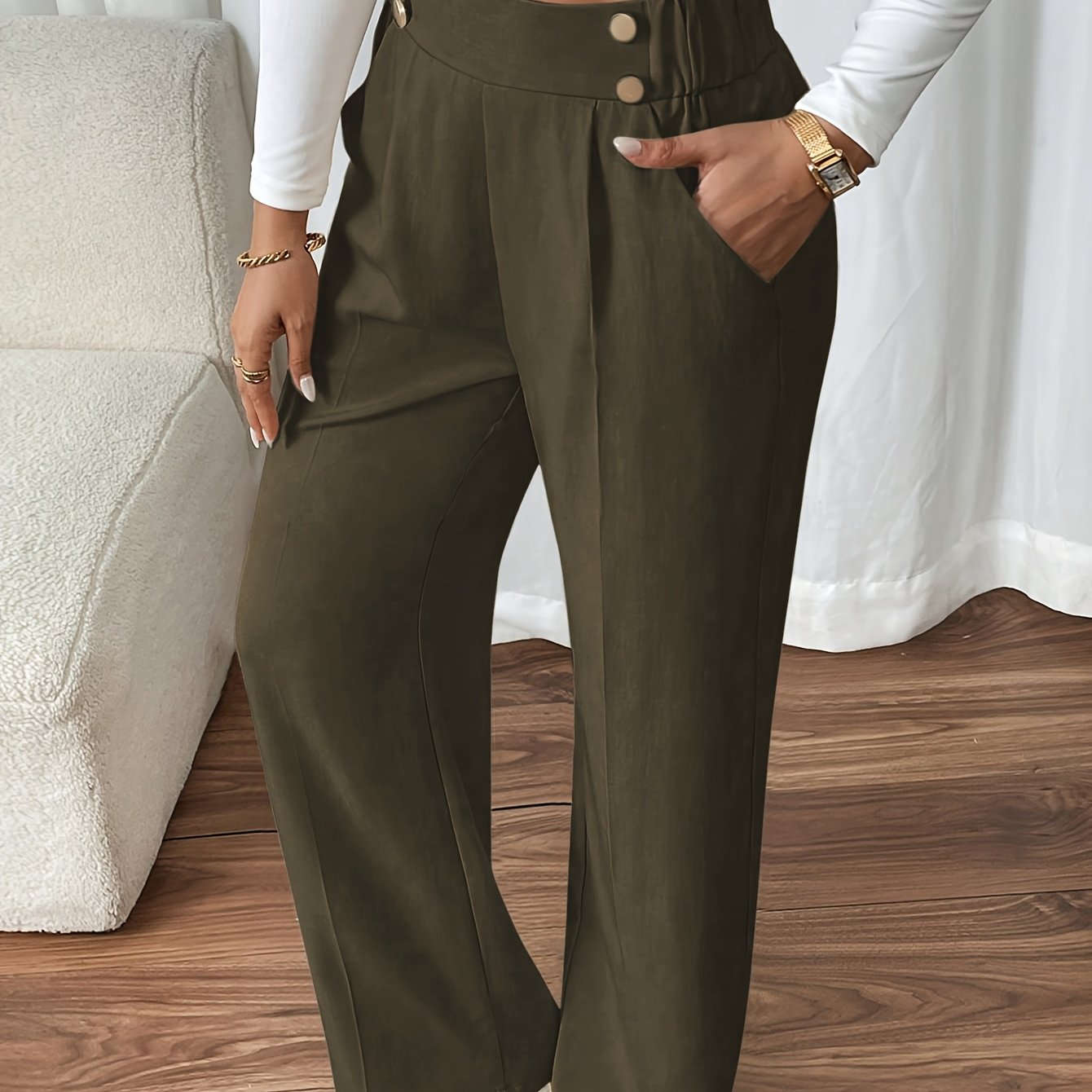 Elegant Casual Minimalist Women's Long Pants - All-Season Comfort   OAXG Olive Green / S