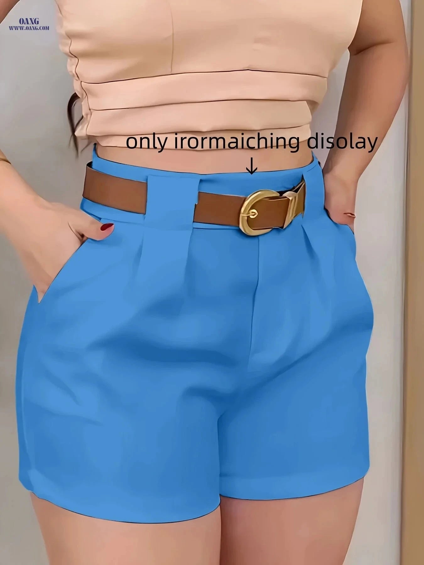 Elegant Casual Shorts Without Belt - 100% Polyester, Pocket Design   OAXG 