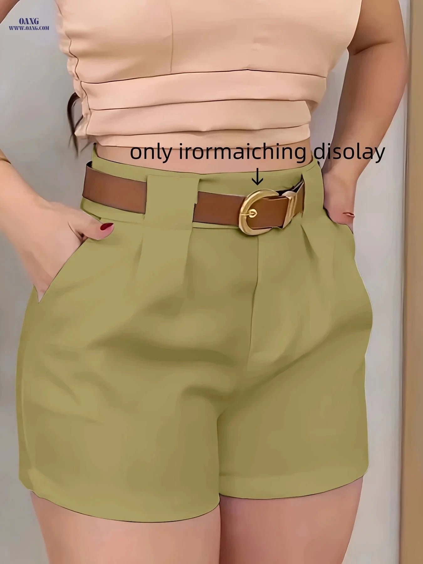 Elegant Casual Shorts Without Belt - 100% Polyester, Pocket Design   OAXG 