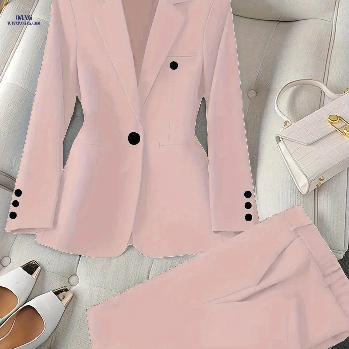 Elegant Casual Two-Piece Set - Blazer and Trousers for Business Style   OAXG 