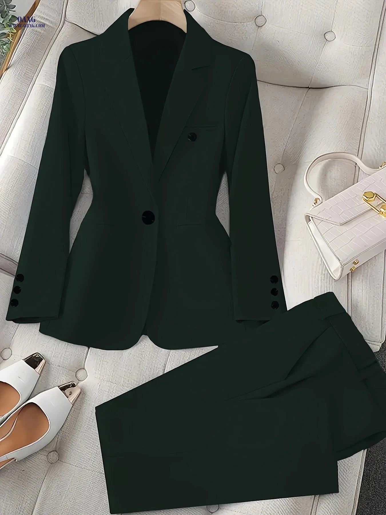 Elegant Casual Two-Piece Set - Blazer and Trousers for Business Style   OAXG 