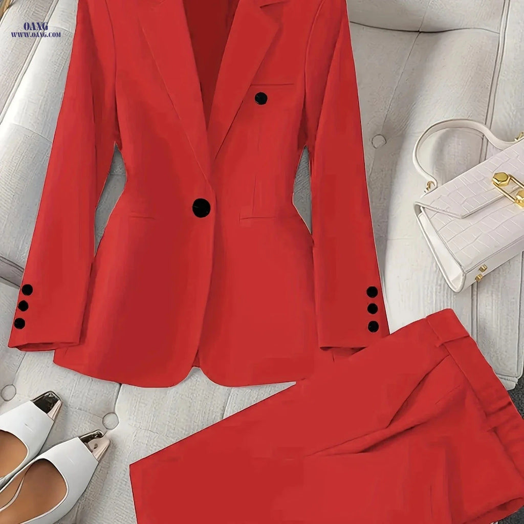 Elegant Casual Two-Piece Set - Blazer and Trousers for Business Style   OAXG 