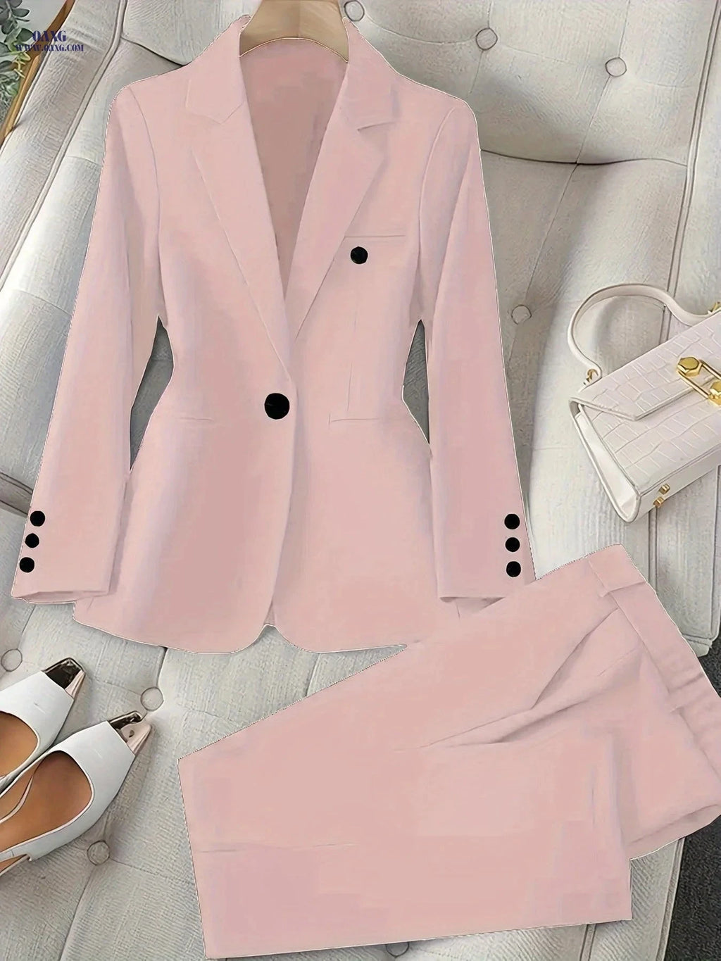 Elegant Casual Two-Piece Set - Blazer and Trousers for Business Style   OAXG 