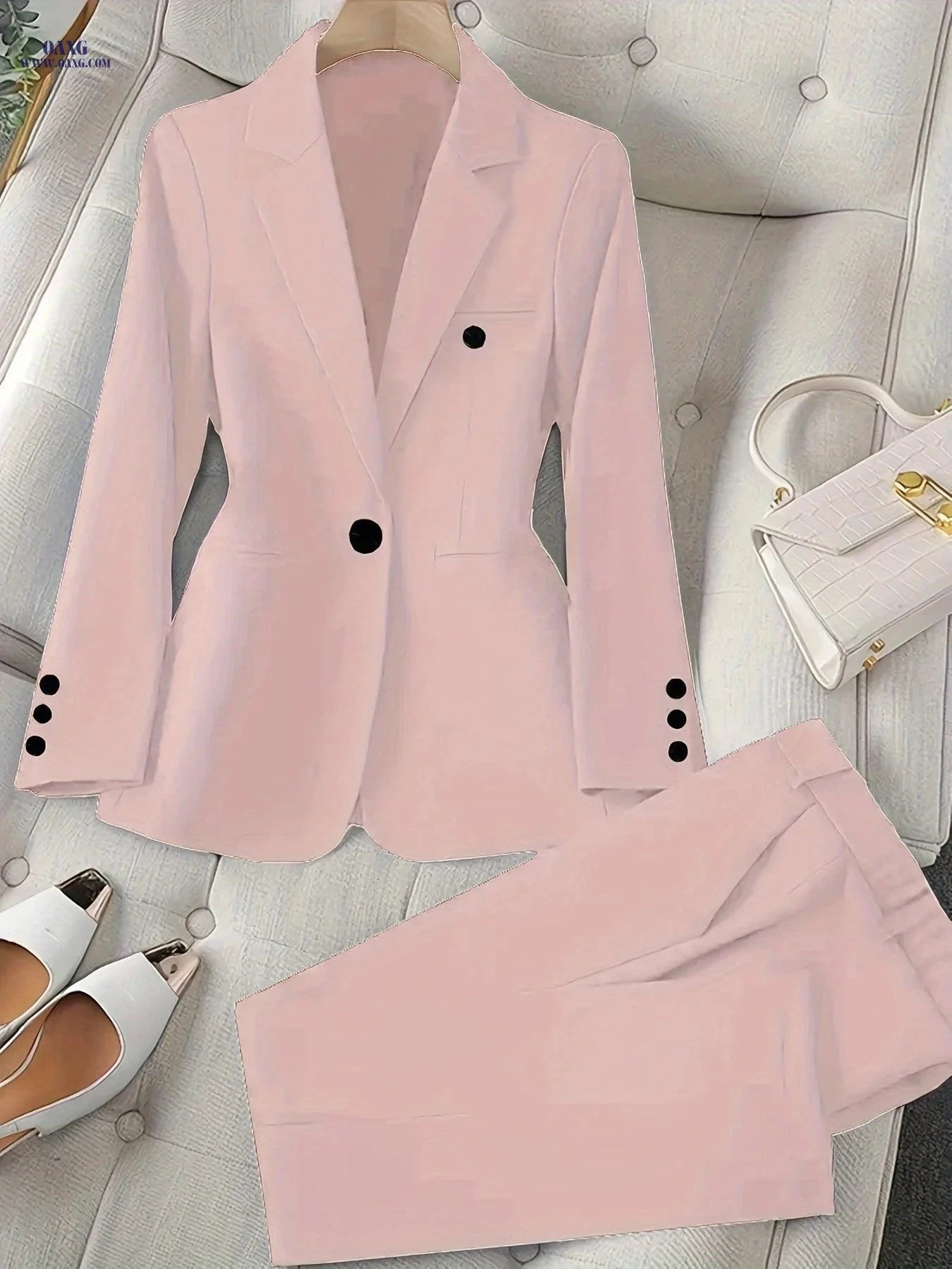 Elegant Casual Two-Piece Set - Blazer and Trousers for Business Style   OAXG 
