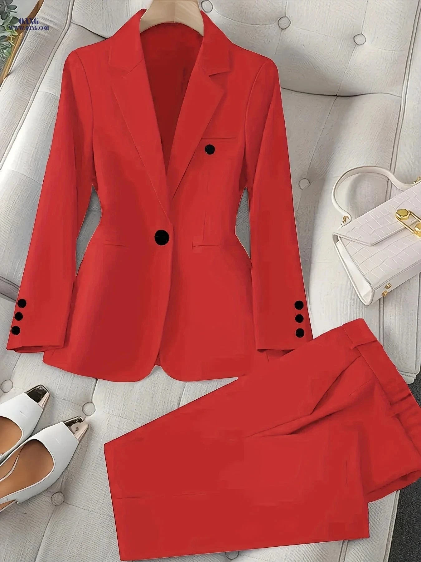 Elegant Casual Two-Piece Set - Blazer and Trousers for Business Style   OAXG 