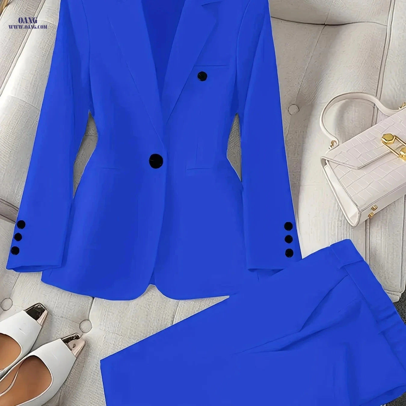 Elegant Casual Two-Piece Set - Blazer and Trousers for Business Style   OAXG 