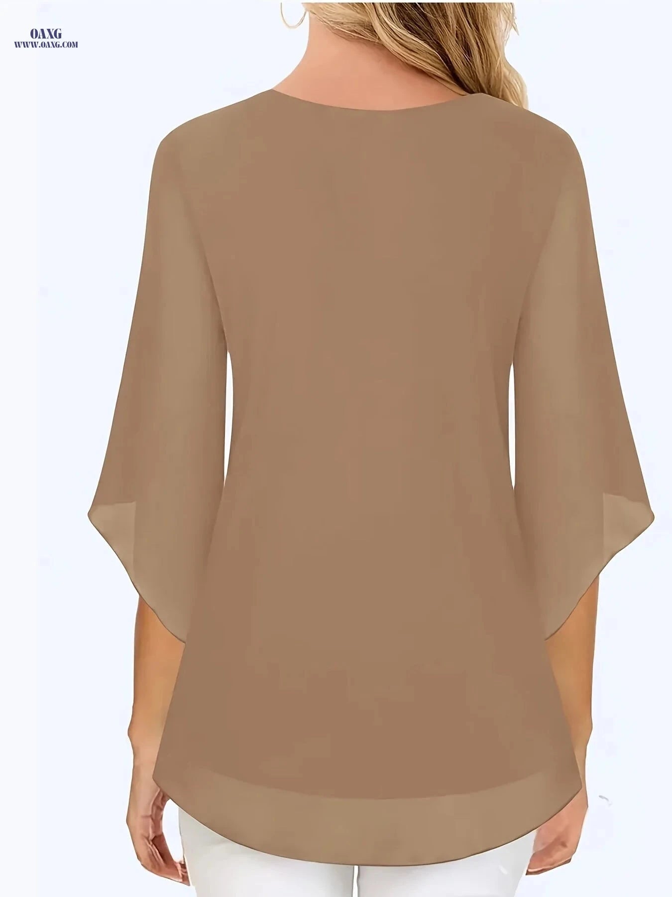Elegant Chiffon Blouse Q216 - Solid Color, V-Neck Design   OAXG Navy Color / S