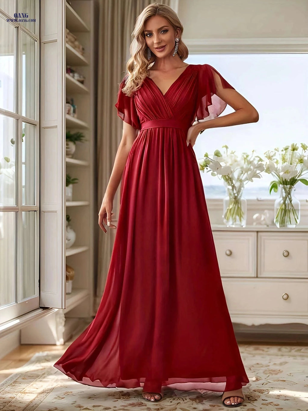Elegant Chiffon Strapless Wedding Dress - Pleated Butterfly Sleeves   OAXG 