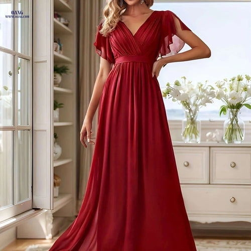 Elegant Chiffon Strapless Wedding Dress - Pleated Butterfly Sleeves   OAXG 