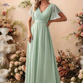 Elegant Chiffon Strapless Wedding Dress - Pleated Butterfly Sleeves   OAXG Light Green / S