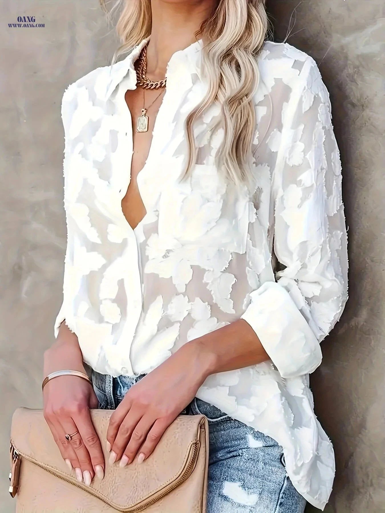 Elegant Classic Jacquard Open Front Shirt - Td030118 for All Seasons   OAXG Lemon Yellow / S