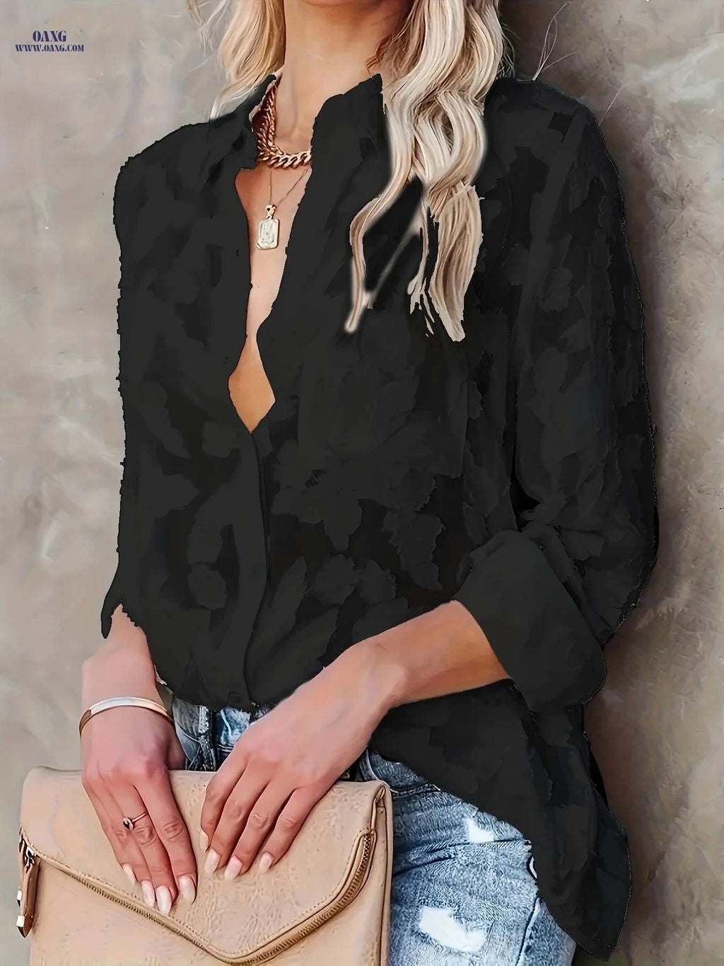 Elegant Classic Jacquard Open Front Shirt - Td030118 for All Seasons   OAXG Lemon Yellow / S