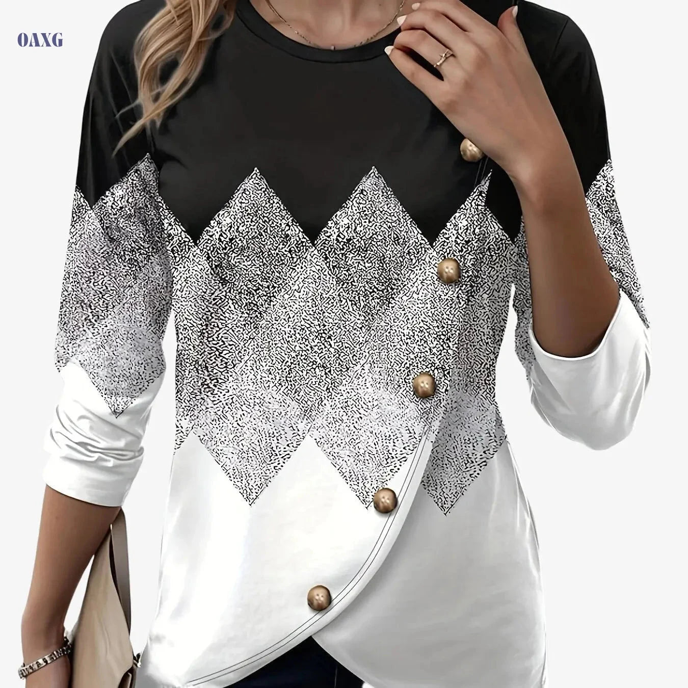 Elegant Color Block Crew Neck T-Shirt - Women's Casual Spring Style   OAXG 