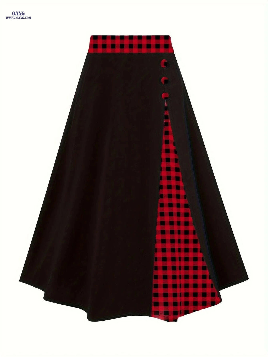 Elegant Color Block High Waist Midi Skirt - Women's A-Line Style   OAXG 