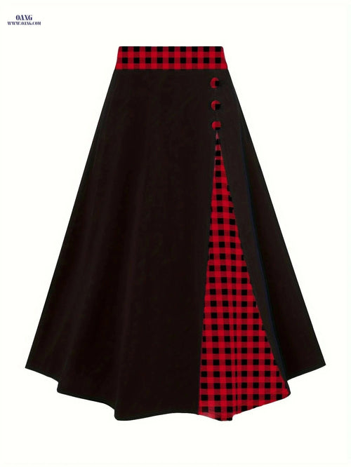 Elegant Color Block High Waist Midi Skirt - Women's A-Line Style   OAXG 