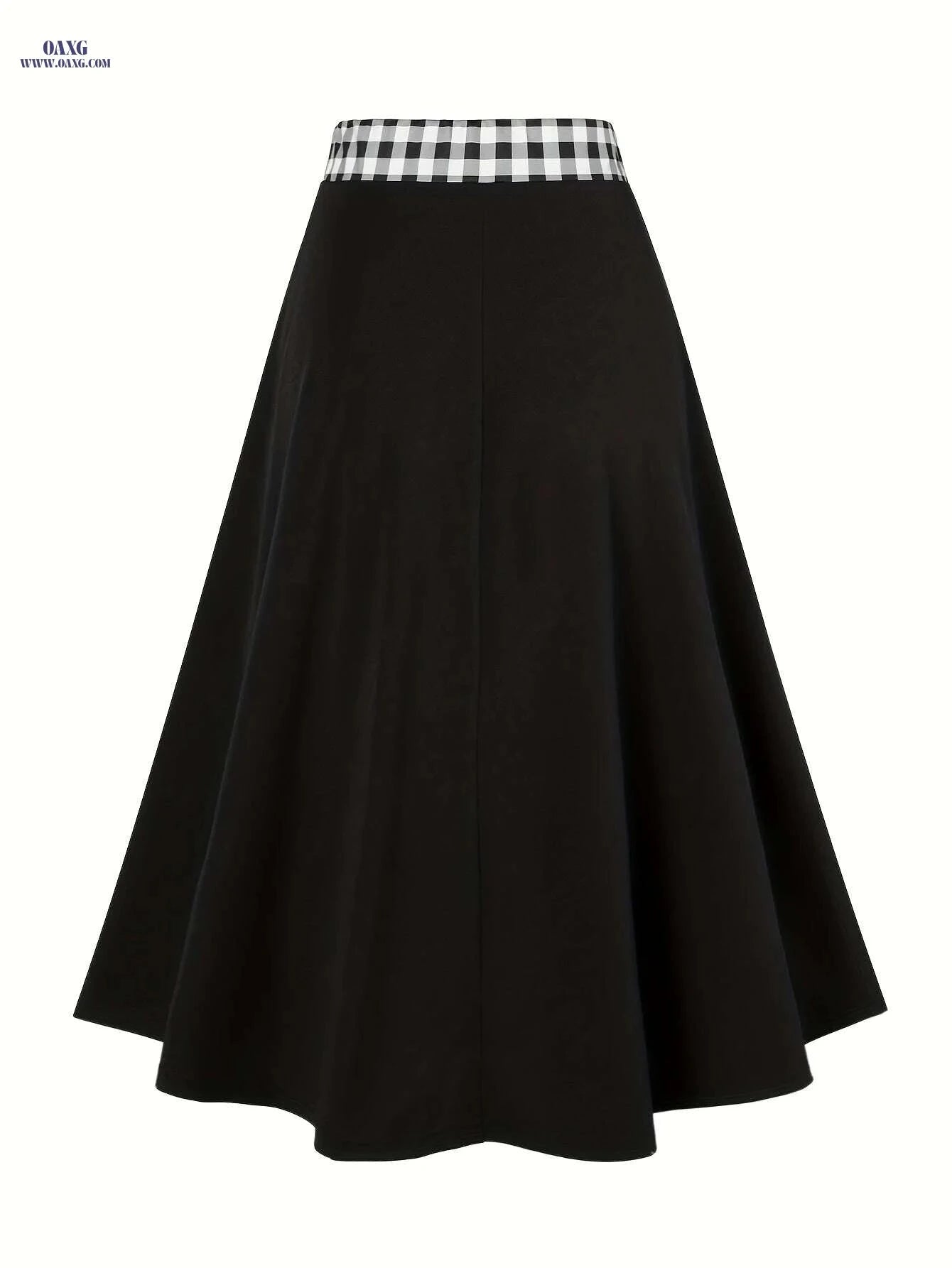 Elegant Color Block High Waist Midi Skirt - Women's A-Line Style   OAXG 