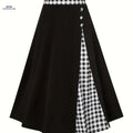 Elegant Color Block High Waist Midi Skirt - Women's A-Line Style   OAXG 