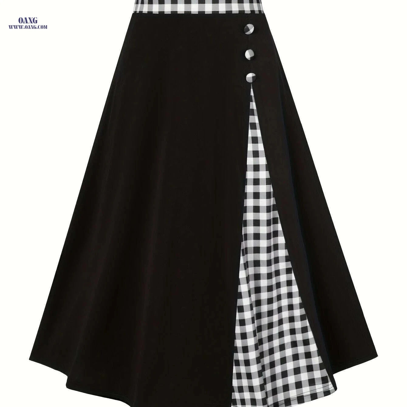 Elegant Color Block High Waist Midi Skirt - Women's A-Line Style   OAXG 