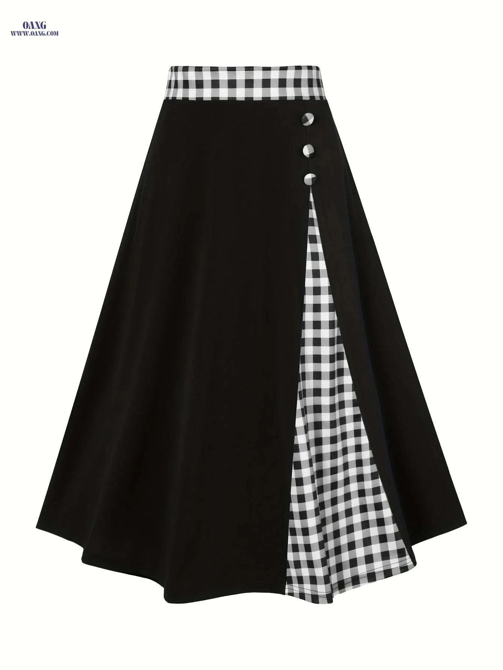 Elegant Color Block High Waist Midi Skirt - Women's A-Line Style   OAXG Black / S
