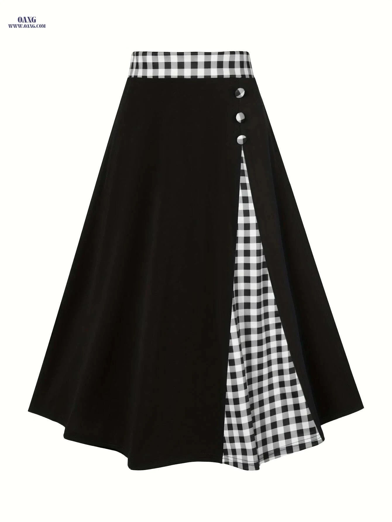 Elegant Color Block High Waist Midi Skirt - Women's A-Line Style   OAXG Black / S