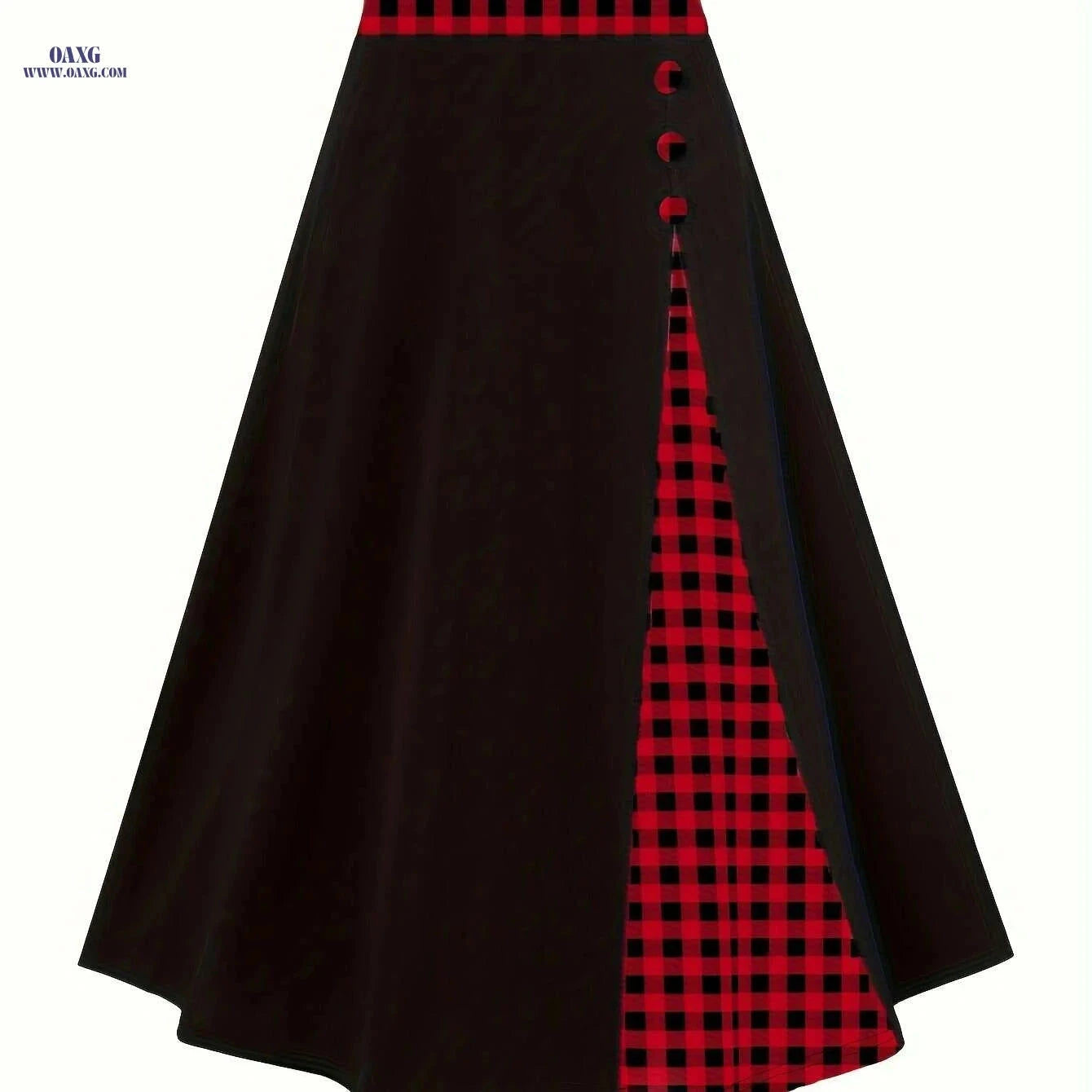 Elegant Color Block High Waist Midi Skirt - Women's A-Line Style   OAXG Black / S