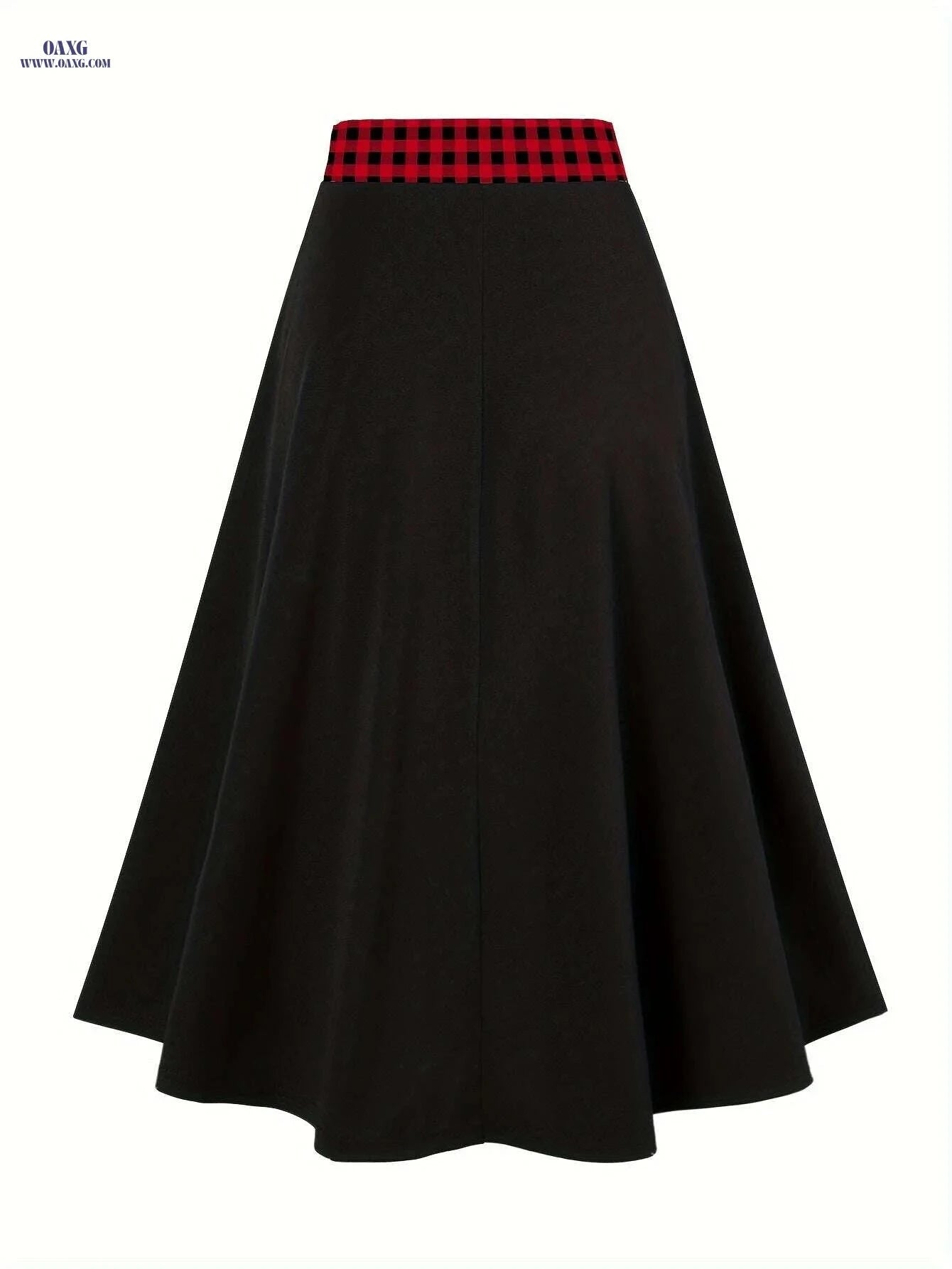 Elegant Color Block High Waist Midi Skirt - Women's A-Line Style   OAXG 