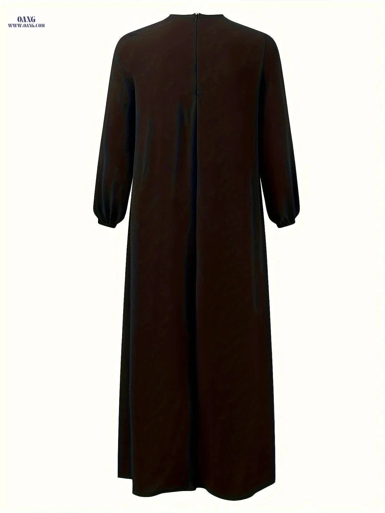 Elegant Color Block Maxi Dress - Long Sleeve, Modest Fit for Women   OAXG Black / S