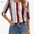 Elegant Color Block Striped Blouse - Women's Spring Crew Neck Top   OAXG Dark Red-A / S