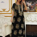 Elegant Crew Neck Short Sleeve Abaya Dress - Maxi Length Style   OAXG Black / S