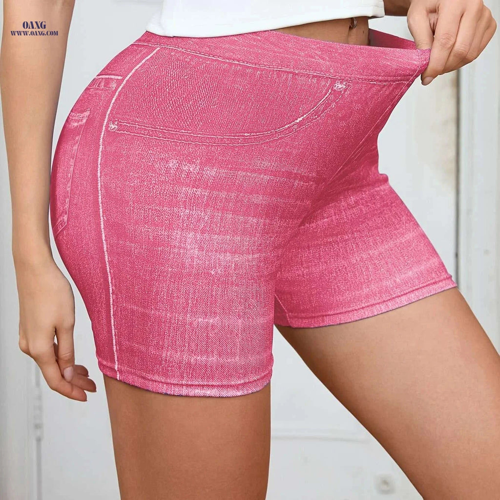 Elegant Dark Blue High-Waisted Stretch Shorts - Stylish for All Seasons   OAXG 