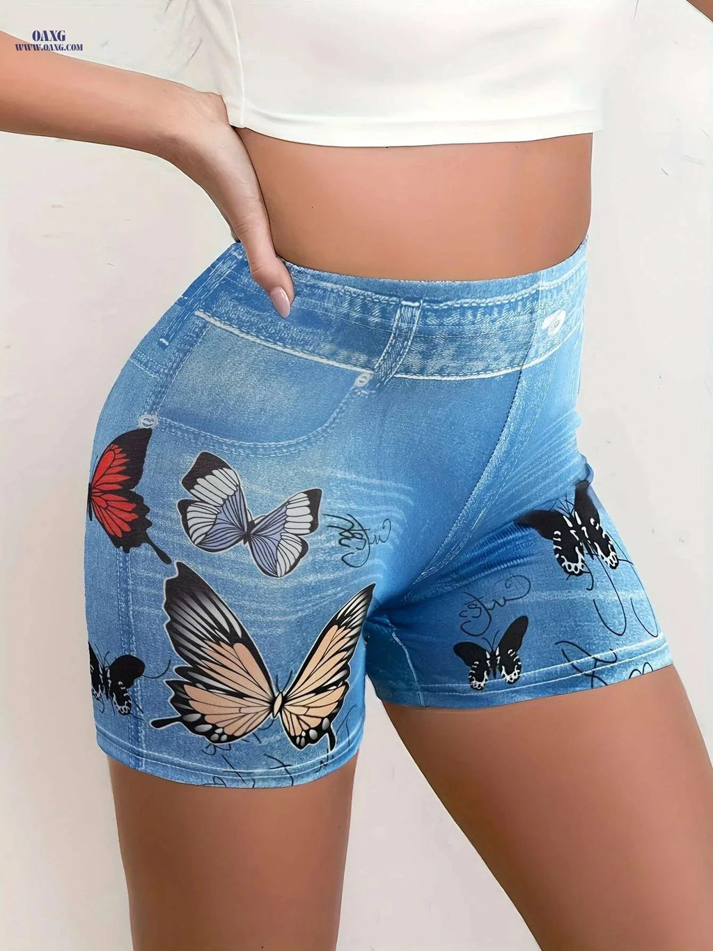 Elegant Dark Blue High-Waisted Stretch Shorts - Stylish for All Seasons   OAXG 