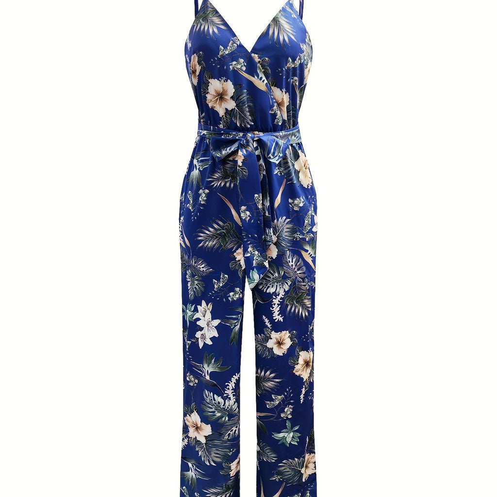 Elegant Directional Printed Jumpsuit - Floral Pattern, Strapless Design   OAXG 