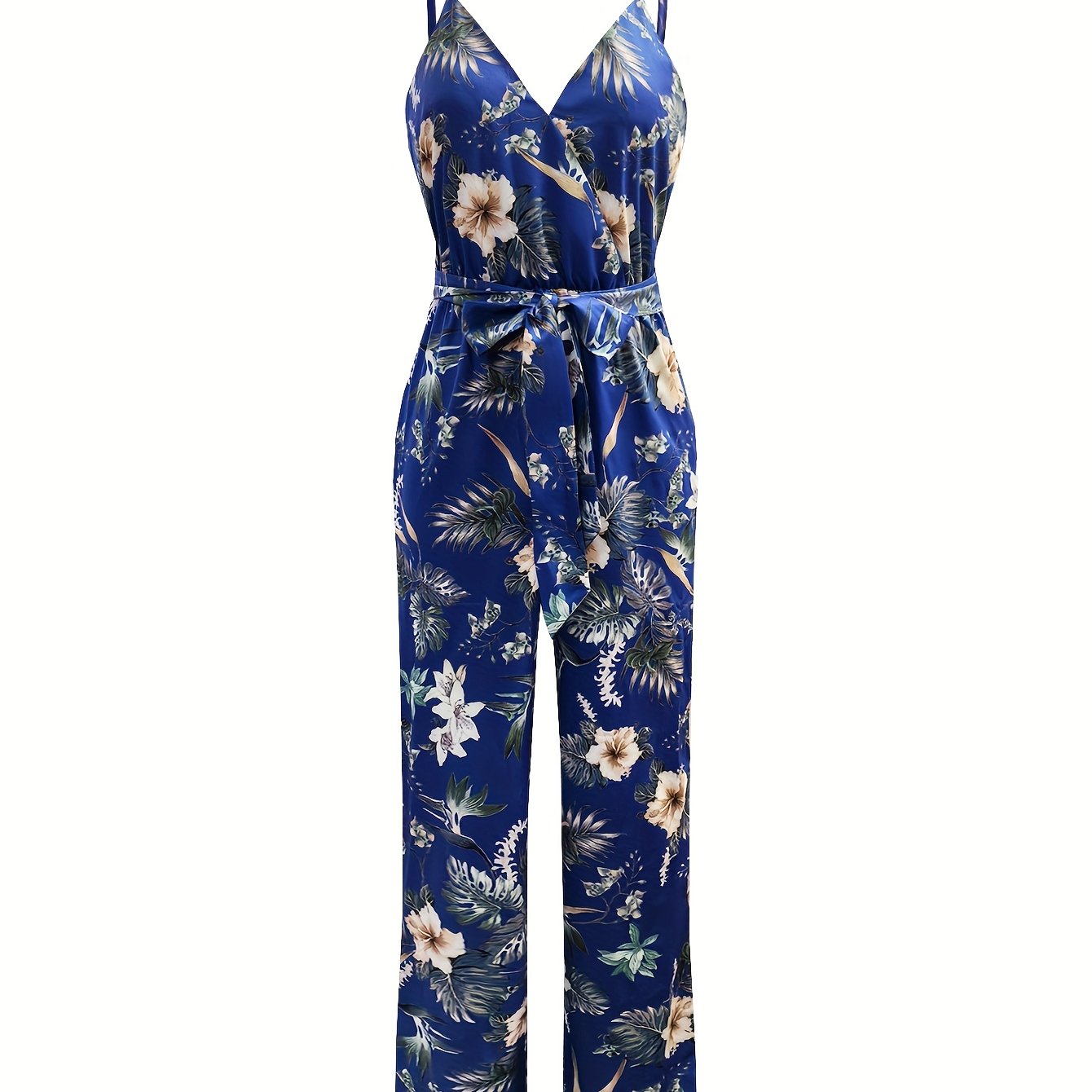 Elegant Directional Printed Jumpsuit - Floral Pattern, Strapless Design   OAXG 
