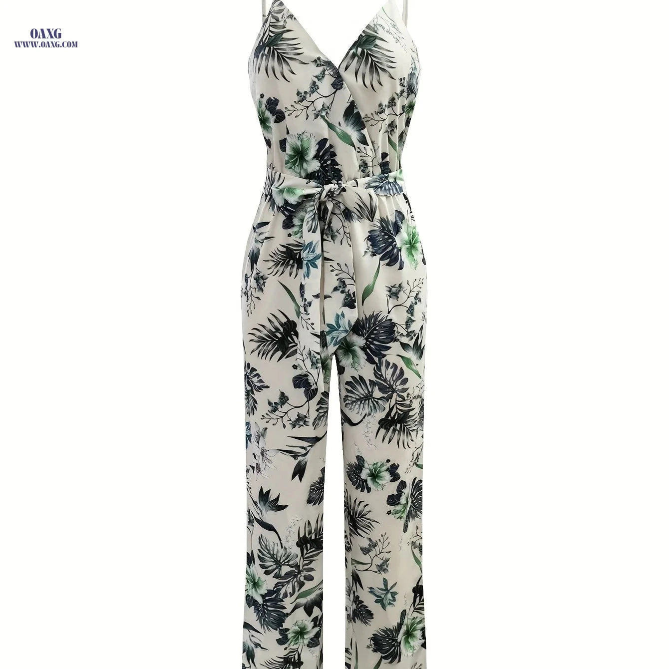 Elegant Directional Printed Jumpsuit - Floral Pattern, Strapless Design   OAXG 