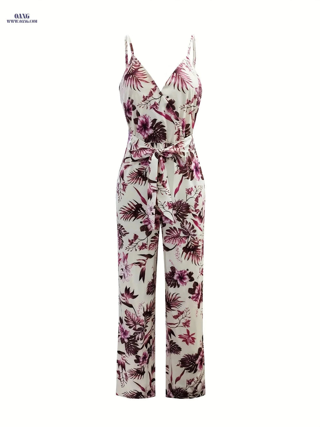 Elegant Directional Printed Jumpsuit - Floral Pattern, Strapless Design   OAXG 