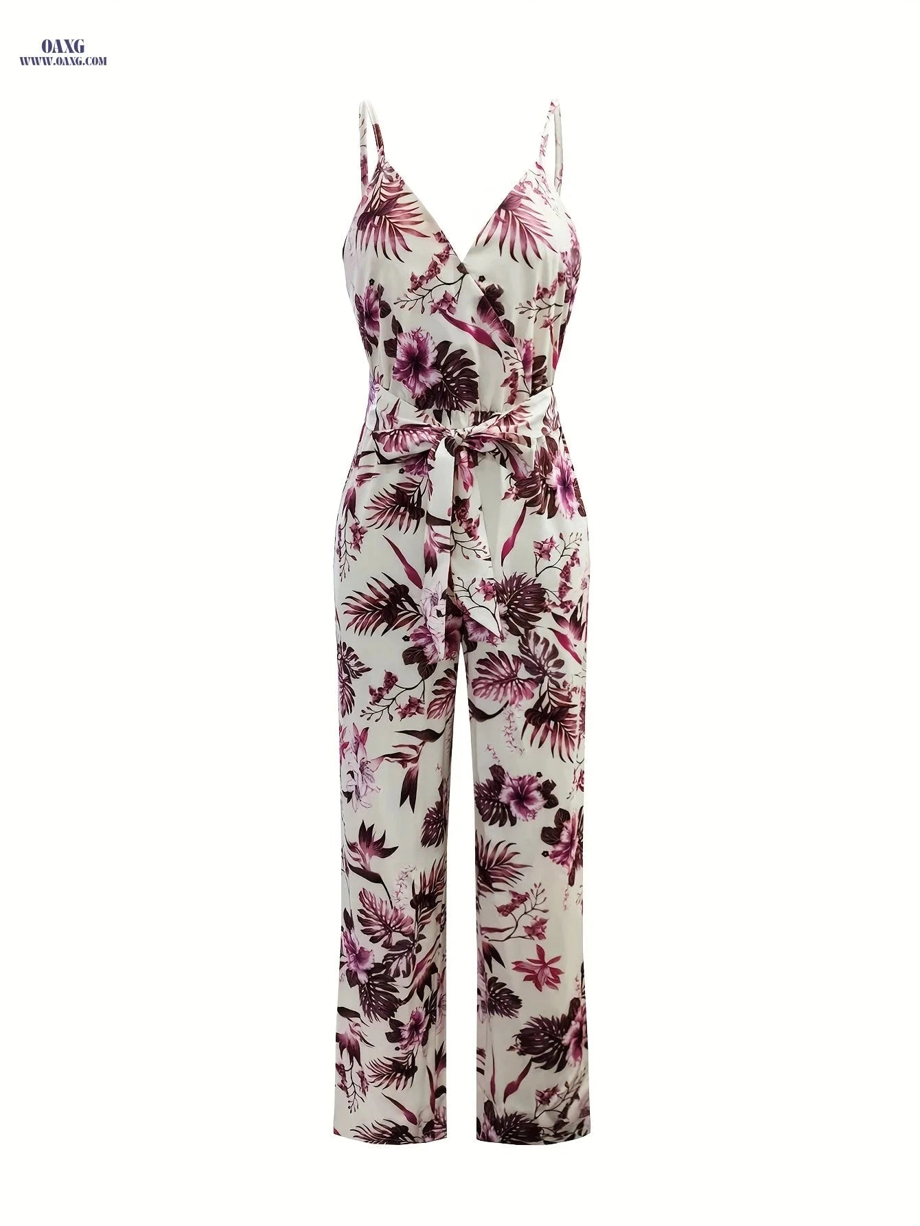 Elegant Directional Printed Jumpsuit - Floral Pattern, Strapless Design   OAXG 