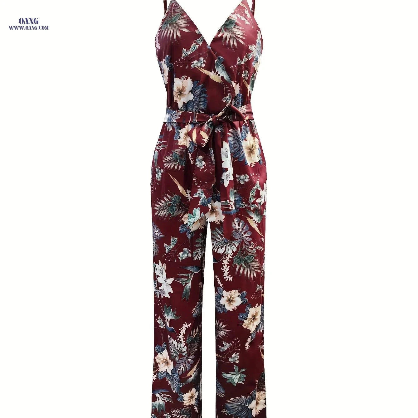 Elegant Directional Printed Jumpsuit - Floral Pattern, Strapless Design   OAXG Multicolor / M