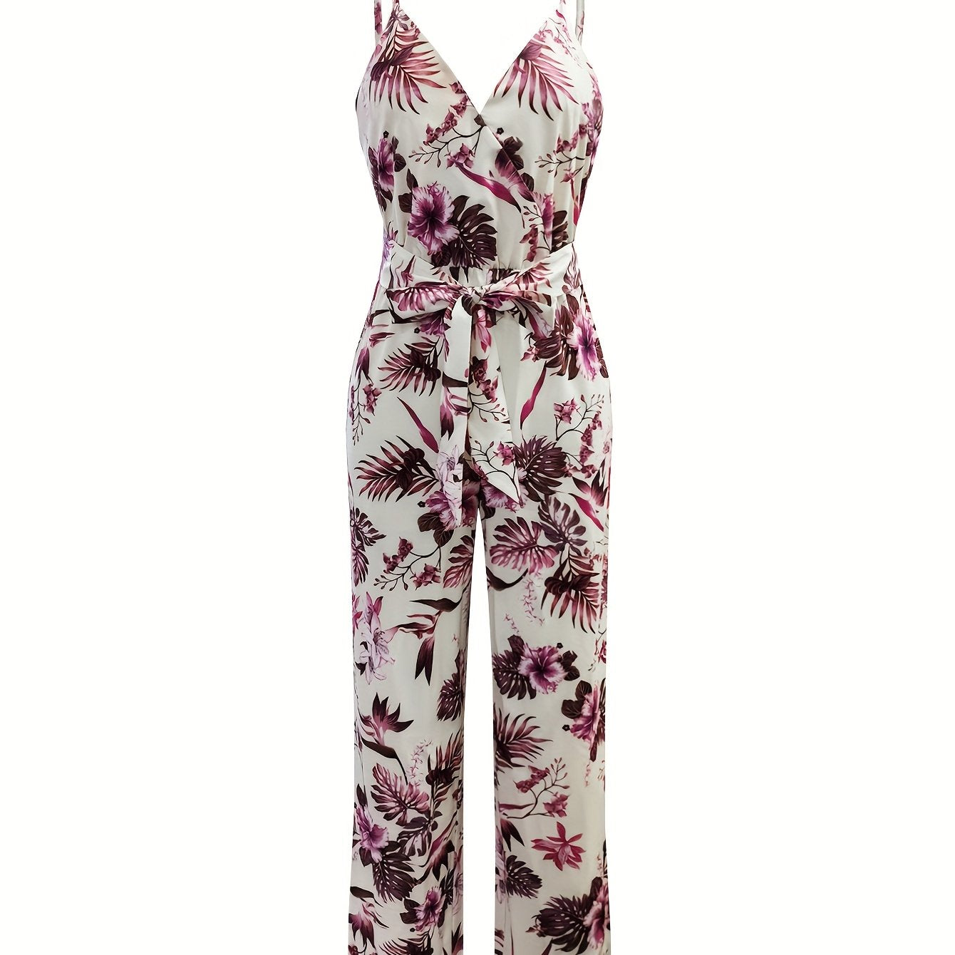 Elegant Directional Printed Jumpsuit - Floral Pattern, Strapless Design   OAXG Multicolor / M