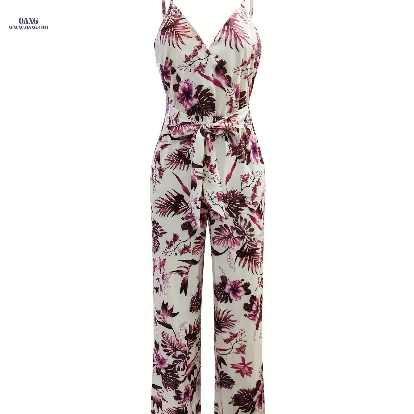 Elegant Directional Printed Jumpsuit - Floral Pattern, Strapless Design   OAXG 