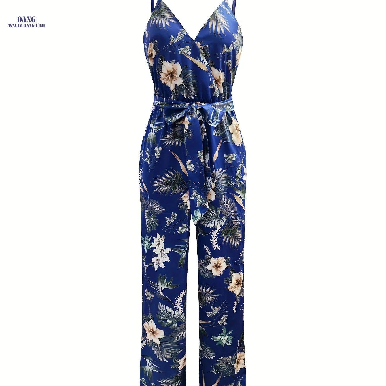 Elegant Directional Printed Jumpsuit - Floral Pattern, Strapless Design   OAXG 