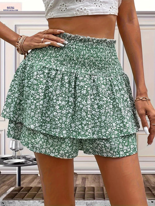 Elegant Ditsy Floral Layered Skirt - Casual Fit for All Seasons   OAXG 