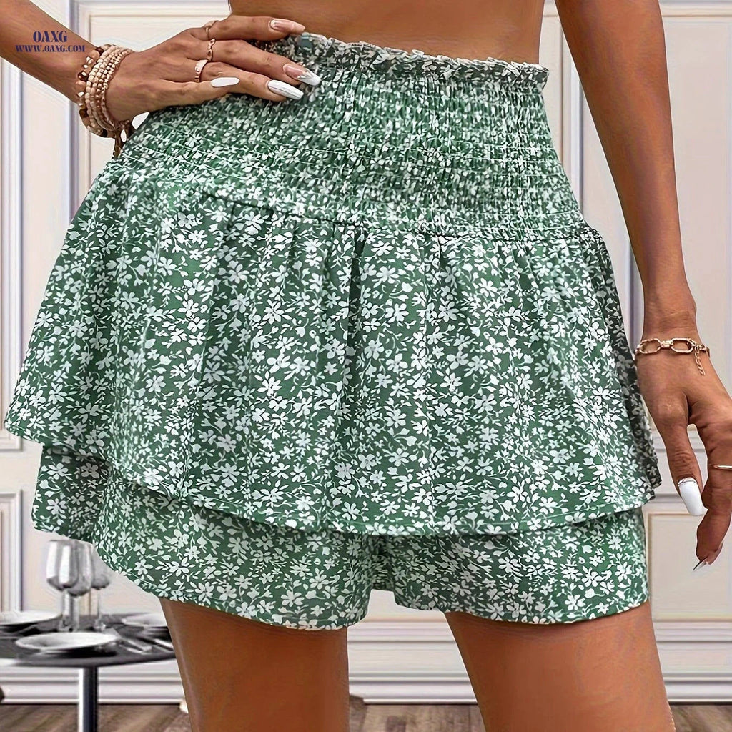 Elegant Ditsy Floral Layered Skirt - Casual Fit for All Seasons   OAXG 