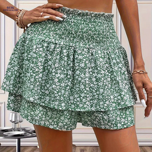 Elegant Ditsy Floral Layered Skirt - Casual Fit for All Seasons   OAXG 
