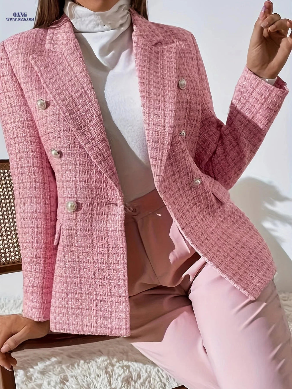 Elegant Double-Breasted Checkered Suit Jacket - Spring/Fall Ready   OAXG 