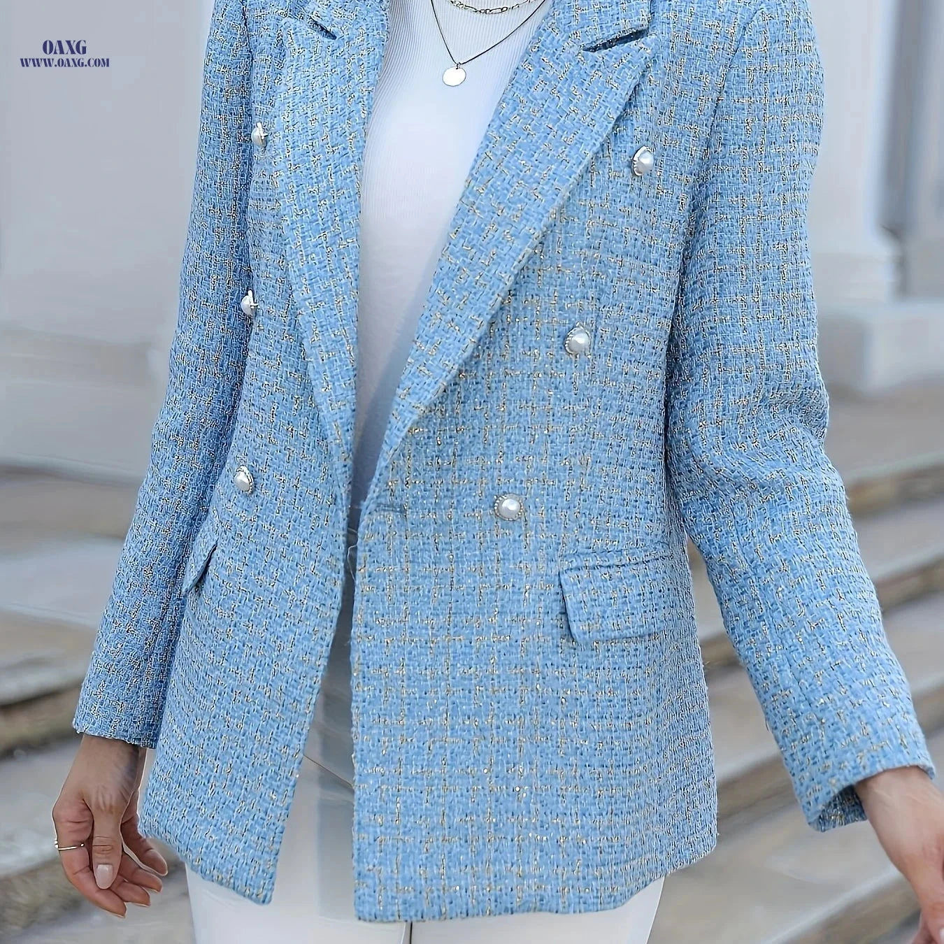 Elegant Double-Breasted Checkered Suit Jacket - Spring/Fall Ready   OAXG 