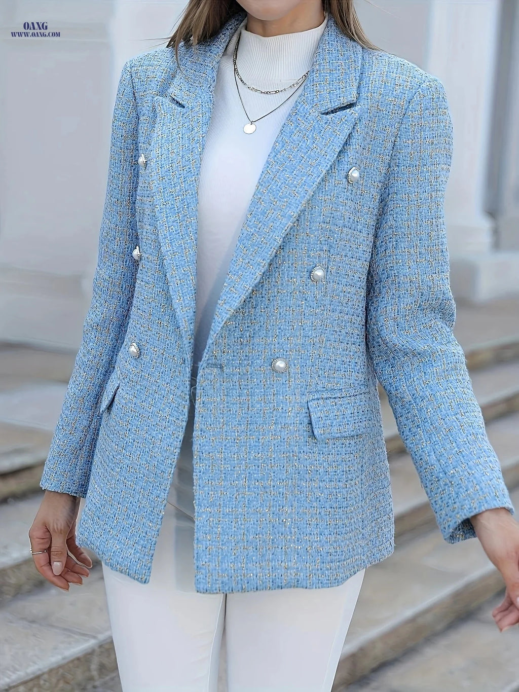 Elegant Double-Breasted Checkered Suit Jacket - Spring/Fall Ready   OAXG 