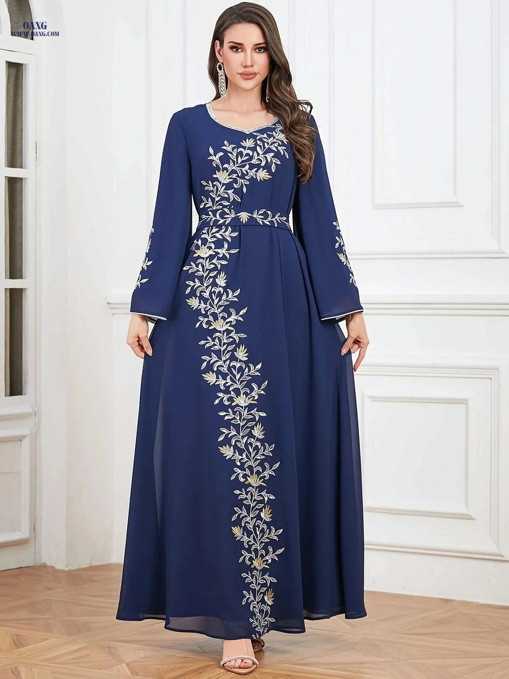 Elegant Embroidered Abaya Dress - Loose Fit, Polyester for Women   OAXG 