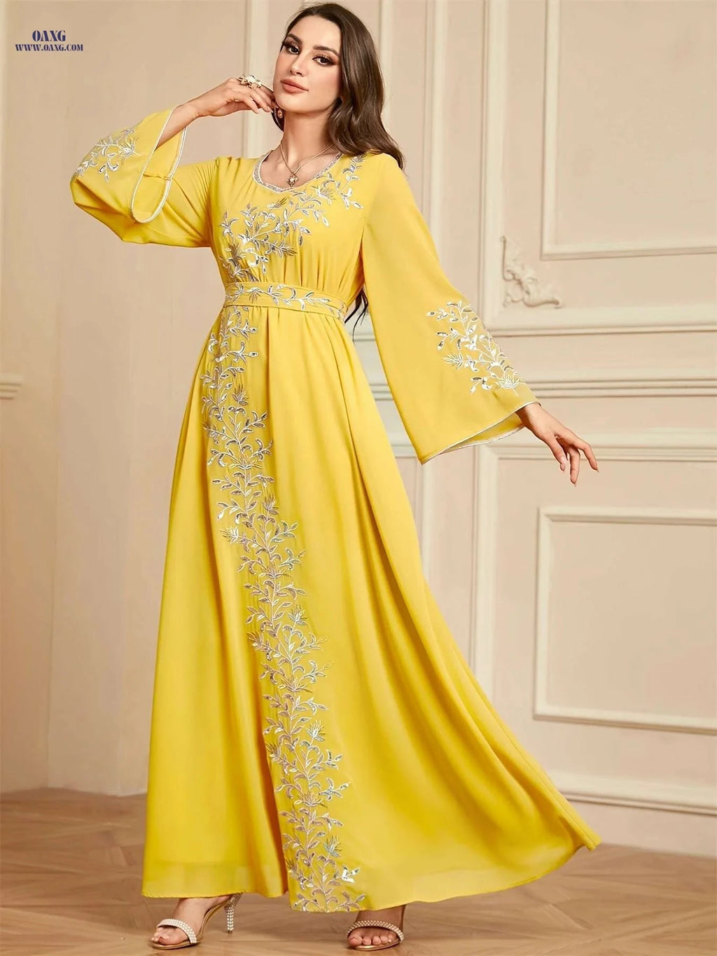 Elegant Embroidered Abaya Dress - Loose Fit, Polyester for Women   OAXG 